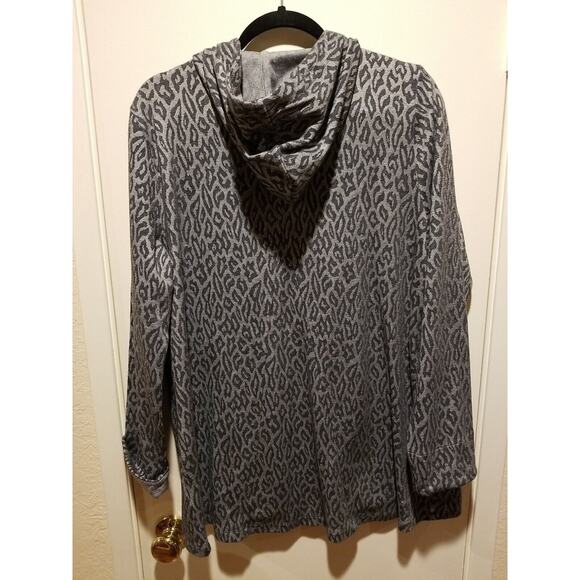 Soft Surroundings Women's Large Lyra Jacket w/ Hood Gray Animal Leopard Print - Picture 3 of 11